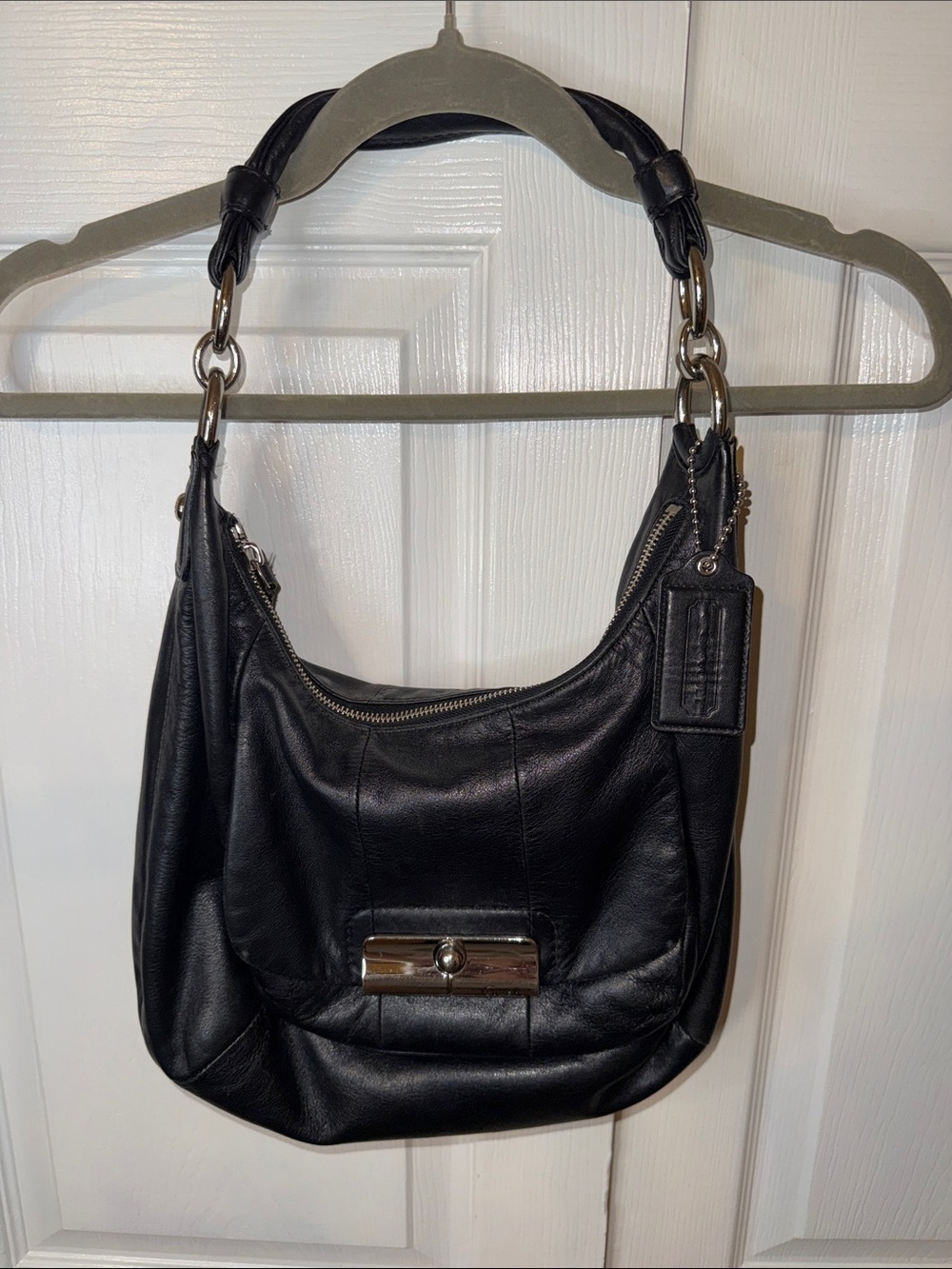 Coach Black Leather Shoulder Hobo with Silver Hardware